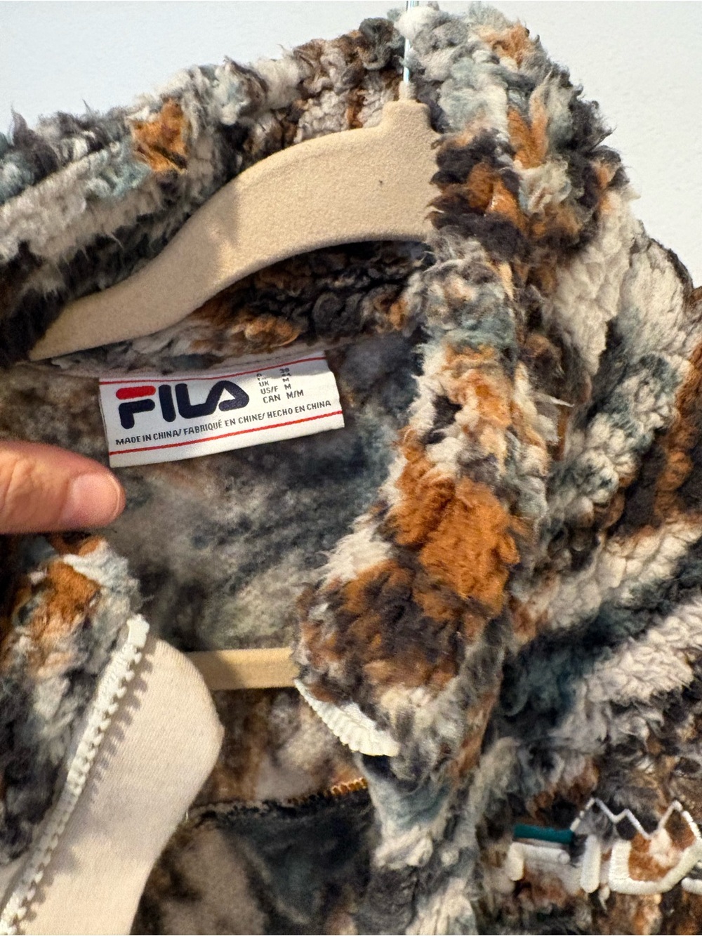 FILA Multicolor Teddy Jacket in Brown, Gray & Cream